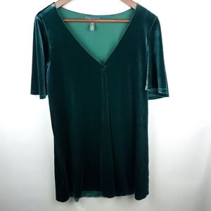 Modcloth It's a Swing Thing Dark Green Faux Velvet Swing Dress M